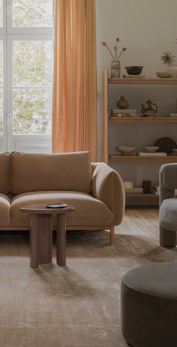 Modulares Ecksofa Nuria in hellem Strukturstoff – Micadoni.