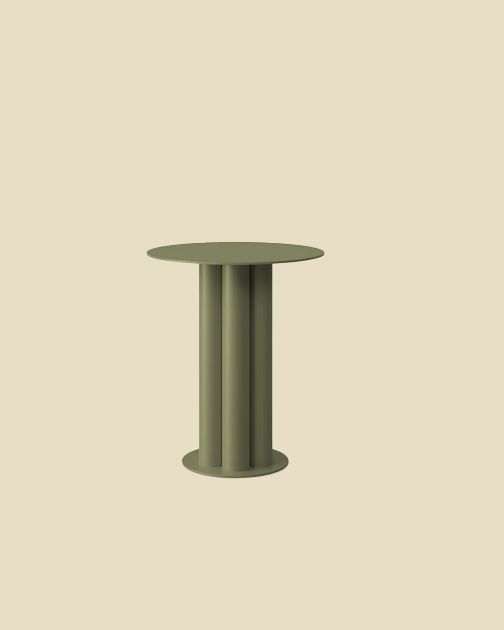 Table d'appoint Micadoni Meghan en vert olive, plateau rond, pied cannelé