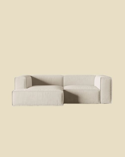 Canapé d'angle Micadoni Nuria en lin crème, design chaise carré