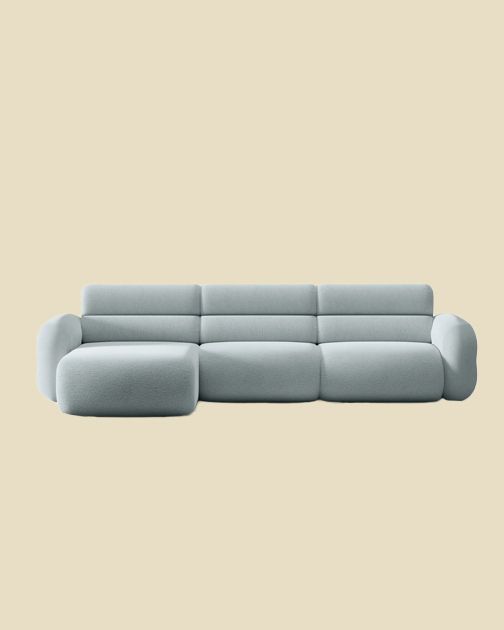 Canapé d'angle Micadoni Neo en bouclé gris, design chaise arrondi