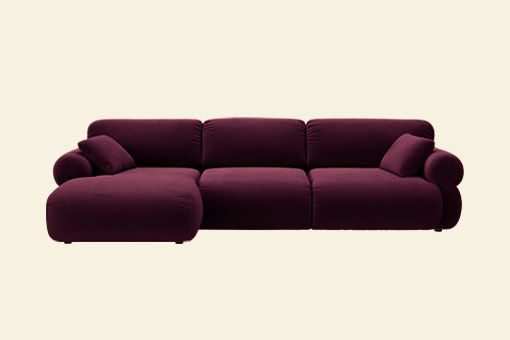 Canapé d'angle Micadoni Ophelia en velours bordeaux, design chaise arrondi