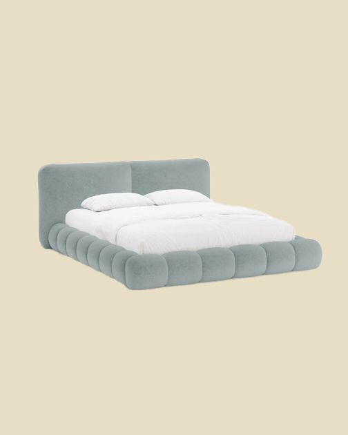Lit Micadoni Solange en velours sauge, base cannelée