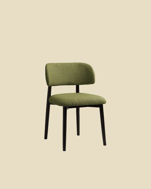 Chaise Micadoni Evan en bouclé olive, dossier ovale courbé