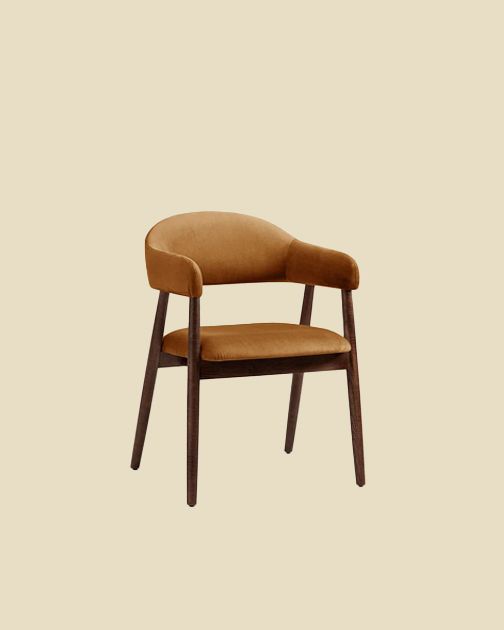 Chaise Micadoni Adra en velours caramel, accoudoirs courbés ouverts