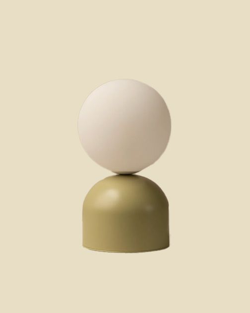 Lampe de table Micadoni Ely en vert olive, abat-jour globe blanc rond