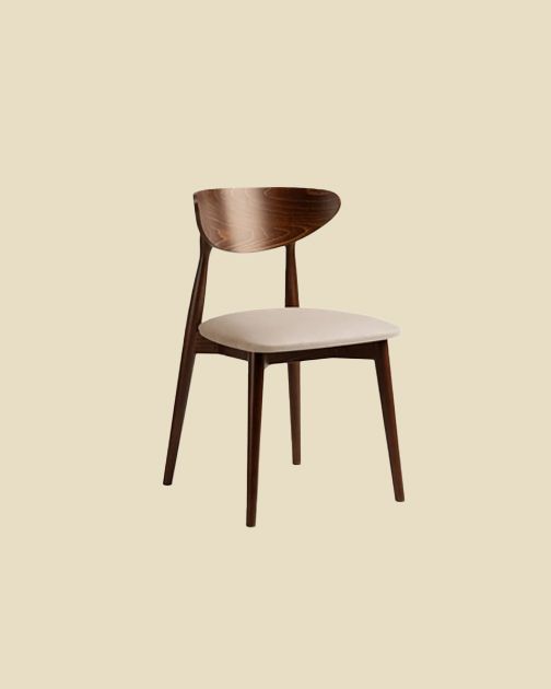 Chaise Micadoni Leon en bois de noyer, assise en tissu crème