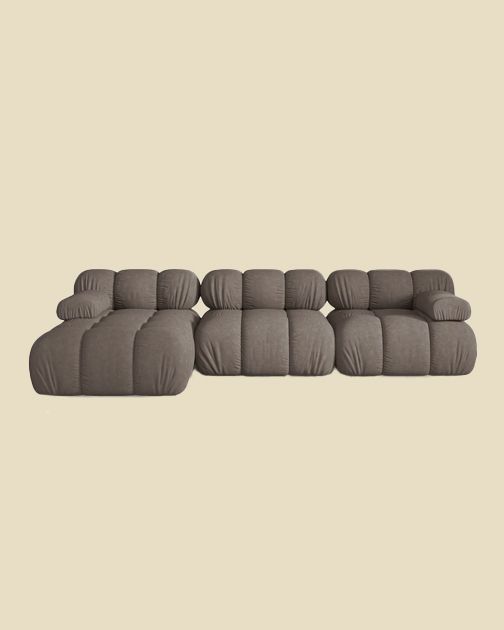 Canapé d'angle Micadoni Bellis en taupe, design cannelé