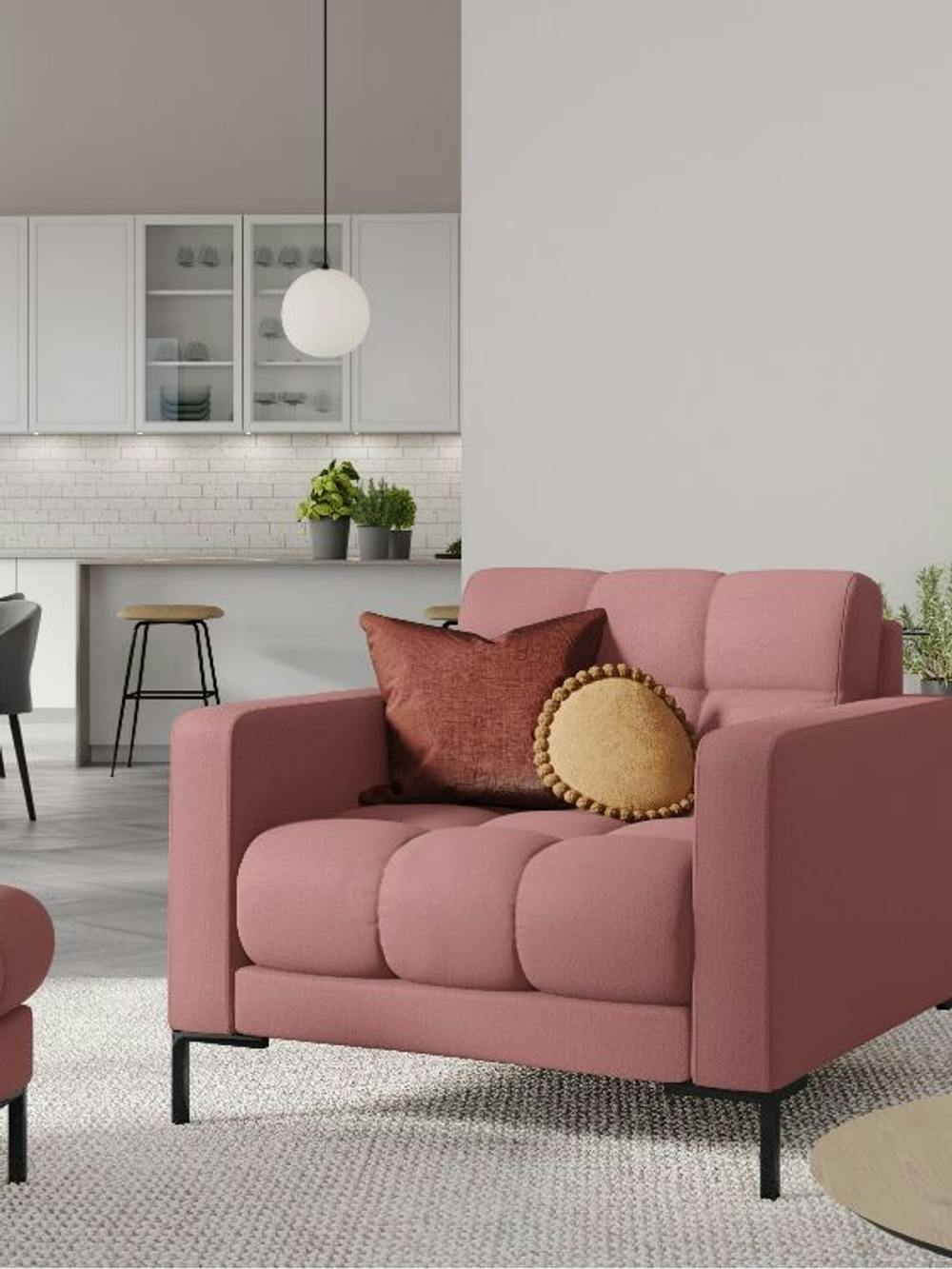 pink-armchair-in-a-living-room-with-pink-bench