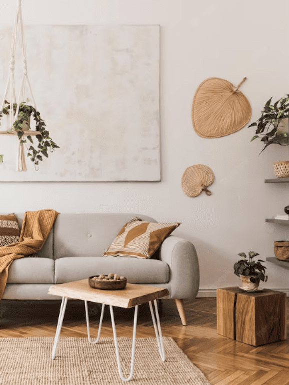 composition élégante dun intérieur de salon créatif et confortable avec canapé gris